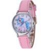 Montre pour enfant avec bracelet rose et cadran argenté. Sur le cadran, un motif de licorne bleue et blanche avec des chiffres clairs. Accessoire idéal pour apprendre à lire l'heure., 45501317841151 | Licorne Shop