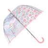 parapluie-bulle-automatique-licorne-prim-1a.jpg Parapluie transparent pour enfants avec des motifs de licornes et de nuages roses, poignée et bordure roses., 45501180805375 | Licorne Shop