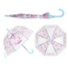 parapluie-bulle-enfant-licorne-1a.jpg Parapluie transparent pour enfant avec motif licorne, présenté fermé, ouvert de côté et vu du dessus. Poignée et bordure bleu clair., 45501167436031 | Licorne Shop