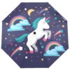 Parapluie bleu marine avec un motif de licorne blanche cabrée, des arcs-en-ciel, des nuages, des étoiles et une lune. Design fantaisiste et coloré, idéal pour les enfants., 45501181460735 | Licorne Shop