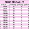peignoir-de-bain-licorne-fille-2a.jpg Le tableau présente les tailles de vêtements recommandées en fonction de l'âge, de la stature, du tour de poitrine, du tour de taille et du tour de bassin.