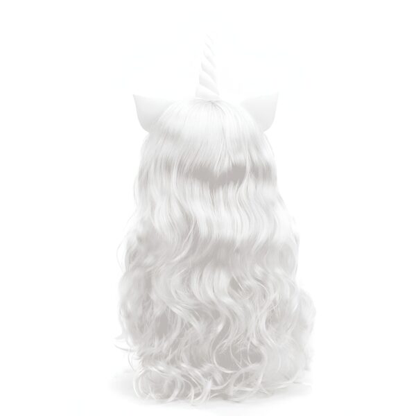 perruque-deguisement-licorne-coloree-pour-enfants-1a.jpg Perruque blanche d'unicorne avec une corne et des oreilles. Costume ou déguisement pour fêtes, carnaval, cosplay ou Halloween. Cheveux longs et ondulés., 45501411590399 | Licorne Shop