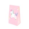 Sac cadeau rose décoré d'un motif de licorne blanche avec crinière et queue multicolores, étoiles et comètes. Idéal pour les fêtes d'enfants et les événements thématiques., 45501313810687 | Licorne Shop