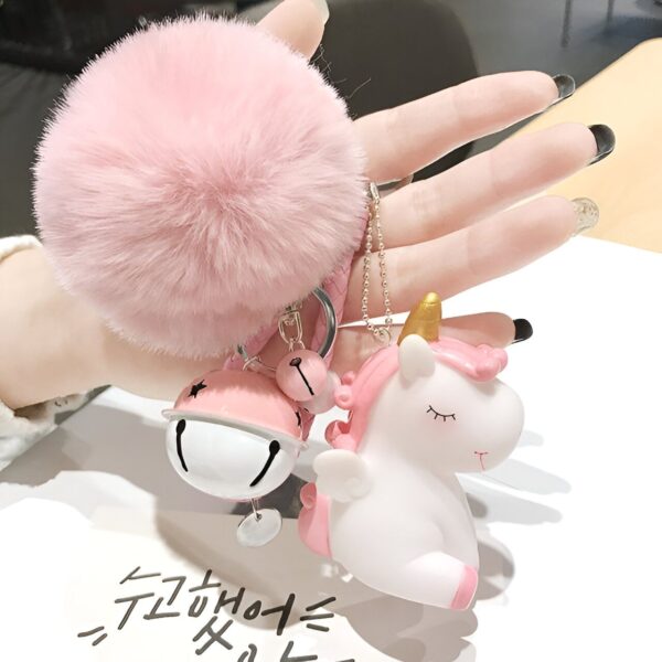 porte-cles-licorne-en-peluche-avec-pompon-doux-1a.jpg Porte-clés avec un pompon rose, un licorne blanc et rose à corne dorée et des clochettes. Accessoire mignon pour sacs et clés, tendance girly., 45501159375103 | Licorne Shop