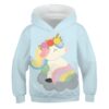 pull-licorne-fleuri-1a.jpg Une illustration d'une licorne assise sur un nuage. La licorne est blanche avec une crinière et une queue arc-en-ciel. Elle porte une couronne de fleurs sur la tête. Le nuage est gris et a une forme de croissant de lune. L'arrière-plan est bleu clair.