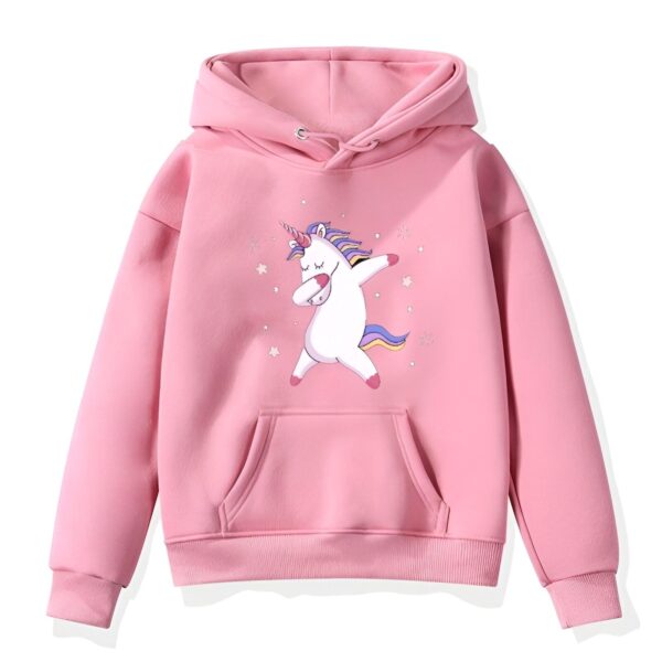 Une illustration d'une licorne rose qui fait le dab. La licorne a une crinière et une queue arc-en-ciel. Elle est entourée d'étoiles.