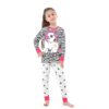 Fillette en pyjama : haut à rayures zébrées avec motif licorne rose et blanc, pantalon blanc à étoiles noires et bordures roses. Ensemble confortable et amusant pour enfant., 45501993320703,45501993353471,45501993386239,45501993419007,45501993451775,45501993484543,45501993517311,45501993550079 | Licorne Shop