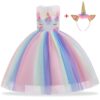 Robe de princesse licorne pour enfant avec tutu arc-en-ciel et bandeau assorti. Costume fantaisie pour fête d'anniversaire ou carnaval. Déguisement féérique., 45502409015551,45502409048319,45502409081087,45502409113855,45502409146623,45502409179391,45502409212159,45502409244927 | Licorne Shop