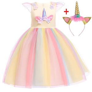 Robe de princesse licorne avec jupe arc-en-ciel et corsage orné. Un serre-tête assorti avec une corne dorée et des oreilles brillantes complète le costume féerique, idéal pour les fêtes et le carnaval., 45502411243775,45502411374847,45502411473151,45502411571455,45502411669759,45502411735295,45502411800831,45502411899135 | Licorne Shop