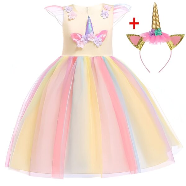 Robe de princesse licorne avec jupe arc-en-ciel et corsage orné. Un serre-tête assorti avec une corne dorée et des oreilles brillantes complète le costume féerique, idéal pour les fêtes et le carnaval., 45502411243775,45502411374847,45502411473151,45502411571455,45502411669759,45502411735295,45502411800831,45502411899135 | Licorne Shop