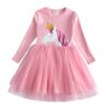 robe-licorne-tutu-pour-fille-walm-1a.jpg Robe rose à manches longues pour fille, avec un motif de licorne portant une couronne dorée et une jupe en tulle. Vêtement mignon et féérique pour enfant., 45501417881855,45501417914623,45501417947391,45501417980159,45501418012927,45501418045695,45501418078463,45501418111231 | Licorne Shop