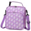 Sac à lunch isotherme violet avec motif licornes, de la marque Vaschy. Fermeture éclair, poignée de transport et bandoulière réglable. Idéal pour l'école ou le pique-nique., 45501329998079 | Licorne Shop