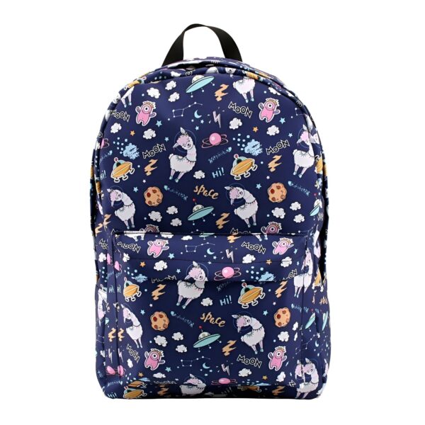 sac-a-dos-de-sport-licorne-1a.jpg Sac à dos bleu marine avec motif lama astronaute, étoiles, lune, planètes et fusées. Idéal pour l'école ou les voyages, ce sac coloré ravira les enfants passionnés par l'espace., 45501272326399 | Licorne Shop