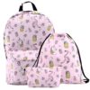 Ensemble de sacs rose à motifs : un sac à dos, un sac de sport et une trousse. Motifs de flamants roses, ananas, licornes et diamants. Idéal pour l'école ou les loisirs., 45501326033151 | Licorne Shop