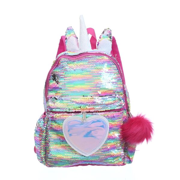 sac-a-dos-licorne-paillete-pour-enfant-1a_e4f44a0f-4dcb-4399-861e-4984062e0f4e.jpg Sac à dos pour enfants décoré de paillettes multicolores, orné d'une corne et d'oreilles de licorne blanches scintillantes, avec un pompon rose et un pendentif en forme de cœur., 45501150757119 | Licorne Shop