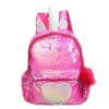 Sac à dos rose à paillettes en forme de licorne pour enfant. Il possède une corne blanche, des oreilles et un pompon décoratif., 45501269704959 | Licorne Shop