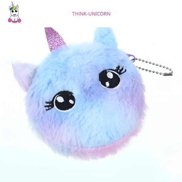 sac-a-main-licorne-ty-adorable-et-original-1a.jpg Porte-monnaie rond en peluche, motif licorne aux couleurs pastel (bleu, violet, rose). Il a des yeux brodés et une corne pailletée. Chaîne en métal argentée., 45501166584063 | Licorne Shop