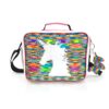 Sac à lunch isotherme blanc avec motif licorne pailleté arc-en-ciel. Il y a une bandoulière noire réglable, une poignée rose et un porte-clés licorne arc-en-ciel. Idéal pour l'école ou le pique-nique., 45501325869311 | Licorne Shop