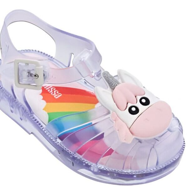 Sandale enfant transparente avec une licorne rose et un arc-en-ciel sur la semelle intérieure. Chaussure d'été pour fille, confortable et stylée., 45502338597119,45502338629887,45502338662655,45502338695423,45502338728191,45502338760959,45502338793727,45502338826495,45502338859263 | Licorne Shop