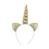 Serre-tête licorne avec une corne dorée torsadée et des oreilles pailletées. Accessoire de déguisement festif pour enfants et adultes. Idéal pour les anniversaires, les fêtes costumées et le carnaval., 45501338845439 | Licorne Shop