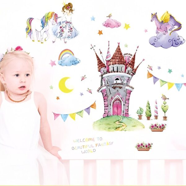 Sticker Licorne Château Chambre Fille