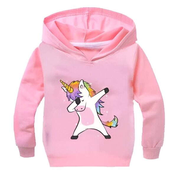 Sweat à capuche rose pour enfants avec un dessin de licorne faisant le dab. Vêtement d'hiver pour fille., 45502394335487,45502394368255,45502394401023,45502394433791,45502394466559,45502394499327,45502394532095,45502394564863 | Licorne Shop
