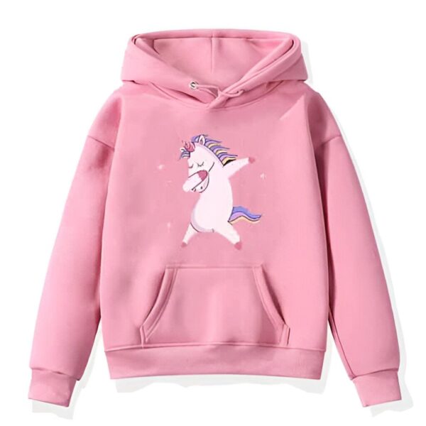 Sweat à capuche rose avec motif d'un licorne faisant un dab, idéal pour les enfants. Vêtement confortable et tendance pour un look décontracté., 45502211653887,45502211686655,45502211719423,45502211752191,45502211784959,45502211817727,45502211850495,45502211883263 | Licorne Shop