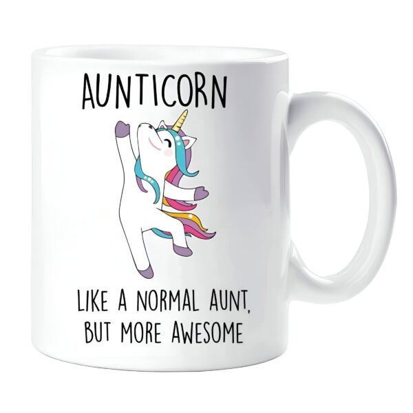 tasse-a-cafe-licorne-avec-corne-et-anse-arc-en-ciel-1a.jpg Tasse blanche avec l'inscription "Aunticorn" et un dessin de licorne, sous l'inscription "Like a normal aunt, but more awesome" (comme une tante normale, mais plus géniale)., 45501189390591 | Licorne Shop