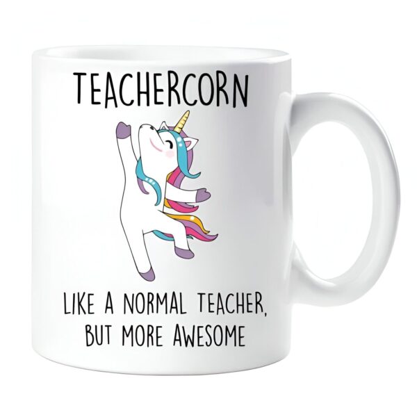 tasse-licorne-originale-seins-pailletes-1a.jpg Mug blanc avec inscription "Teachercorn" et dessin d'une licorne joyeuse. Idée cadeau originale pour remercier un professeur exceptionnel. "Comme un professeur normal, mais plus génial"., 45501195419903 | Licorne Shop