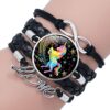 Bracelet multicouche noir avec pendentif licorne arc-en-ciel, symbole infini et mot "love". Bijou fantaisie tendance., 45501372465407 | Licorne Shop