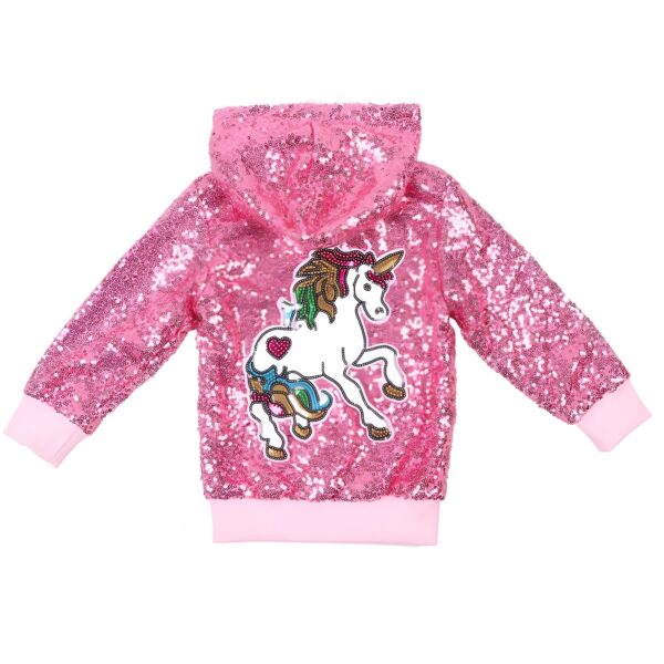 veste-licorne-a-capuche-licorne-1a.jpg Sweat à capuche rose à paillettes avec un motif de licorne. Vêtement d'enfant scintillant et amusant. Mode enfantine originale et tendance. Idéal pour les petites filles qui aiment les paillettes et les licornes., 45502390501631,45502390534399,45502390567167,45502390599935,45502390632703,45502390665471,45502390698239,45502390731007 | Licorne Shop